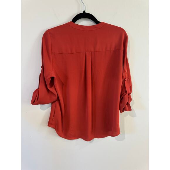 Express Women’s Half-Zip Blouse Burnt Orange Size S – Polished Long Sleeve Top - Picture 2 of 5